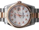 Rolex Datejust Watch Replica: 2-Tone Rose Gold MOP Face Round Bezel Mens Watch